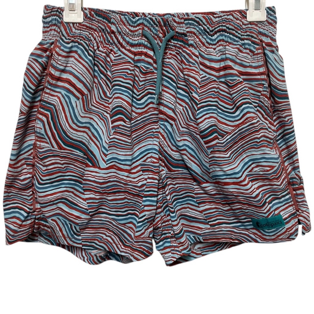 cotopaxi Blue and Red Wavy Stripe Men's Athletic Shorts
